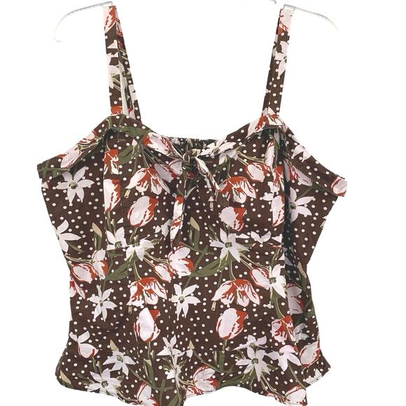 Women Sleeveless Floral Brown Tank Top Cottagecore Boho Fairy Summer Size 18/20W - Picture 7 of 7